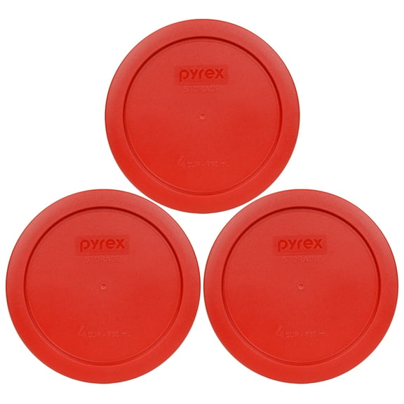 Pyrex Replacement Lid 7201-PC Poppy Red Round Cover (3-Pack) for Pyrex 7201 4-Cup Bowl (Sold Separately)