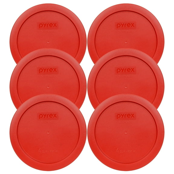 Pyrex Replacement Lid 7201-PC Poppy Red Round Plastic Cover (6-Pack) for Pyrex 7201 4-Cup Bowl (Sold Separately)