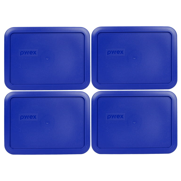 Pyrex 7210 3-Cup Rectangle Glass Food Storage Dish w/ 7210-PC Cadet Blue Lid Cover (4-Pack)