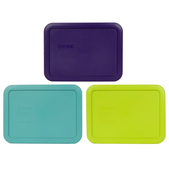 Pyrex Replacement Lid 7210-PC Purple, Edamame Green, and Turquoise Rectangle Cover (3-Pack) for Pyrex 7210 3-Cup Dish (Sold Separately)