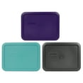 thumbnail image 1 of Pyrex Replacement Lid 7210-PC Purple, Turquoise, and Charcoal Gray Rectangle Cover (3-Pack) for Pyrex 7210 3-Cup Dish (Sold Separately), 1 of 4