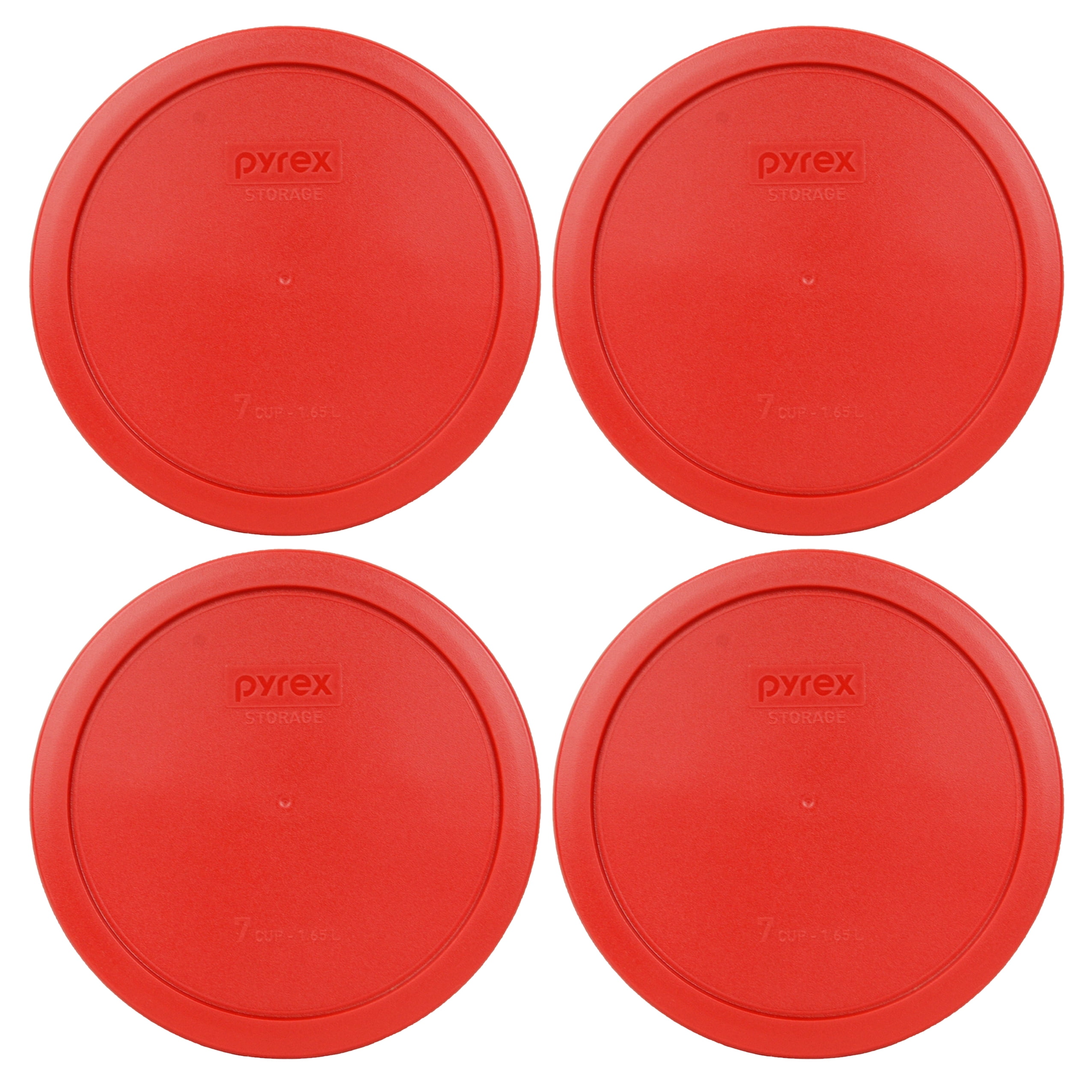 Pyrex 7203 7-Cup Round Glass Food Storage Bowl w/ 7402-PC 7-Cup Poppy Red Plastic Lid Cover