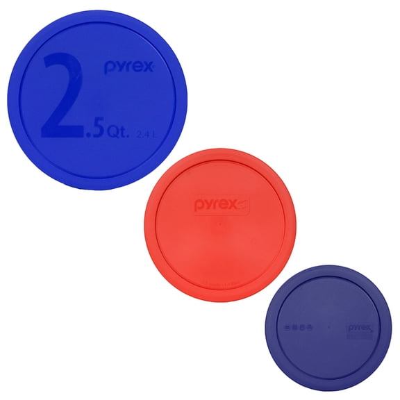 Pyrex Replacement Lids (1) 325-PC 2.5-Qt Blue, (1) 323-PC 1.5-Qt Red & (1) 322-PC 1-Qt Dark Blue Round Covers for Pyrex 322, 323 & 325 Bowls (Sold Separately)