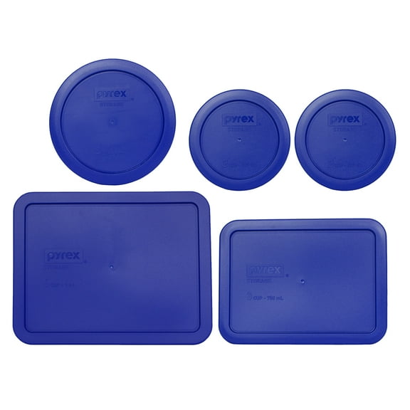 Pyrex Replacement Lids (2) 7200-PC 2 Cup, (1) 7201-PC 4 Cup, (1) 7210-PC 3, and (1) 7211-PC 6 Cup Light Blue Plastic Covers for Pyrex Simply Store Dish Set (Sold Separately)