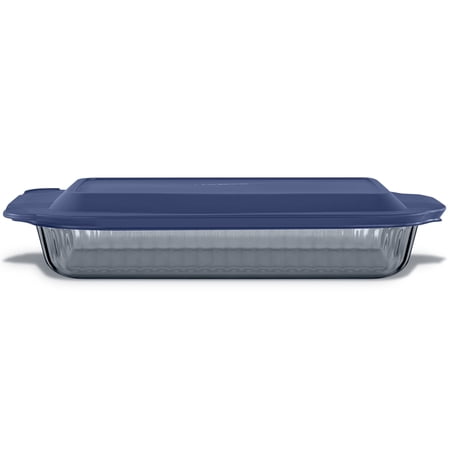 Pyrex Sculpted Tinted Rectangle 9x13 Glass Baking Dish with Airtight Lid, Smoke