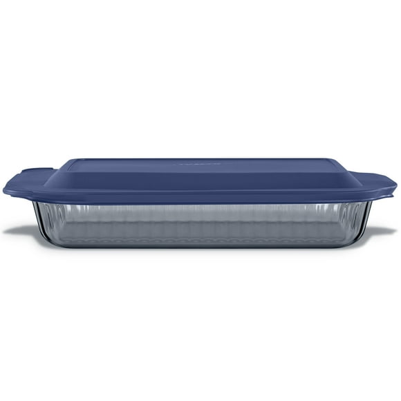 Pyrex Sculpted Tinted Rectangle 9x13 Glass Baking Dish with Airtight Lid, Smoke