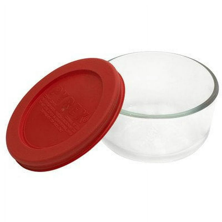 Pyrex 7202 1-Cup Glass Food Storage Bowls w/ Pyrex 7202-PC Poppy Red Lid Cover (4-Pack)