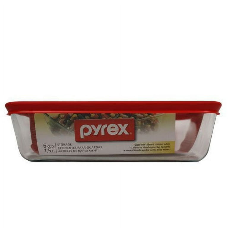 Pyrex Containers Simply Store 6-Cup Rectangular Glass Food Storage Red Plastic 4