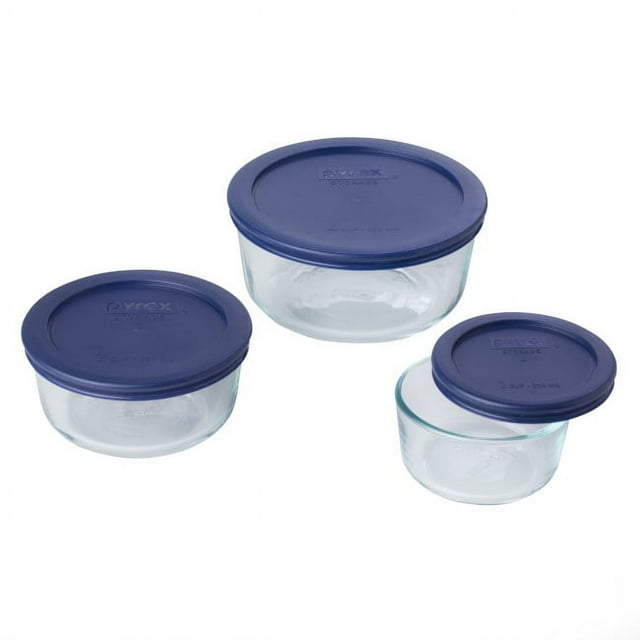 Pyrex Simply Store 6Piece Glass Storage Container Set with Airtight Lids, ValuePlus Pack, Blue