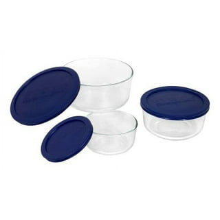 NokNoks Pyrex Glass Storage Dishes, 6 piece, engraved, 3, 6, 11 cup, Blue plastic  lids, personalized