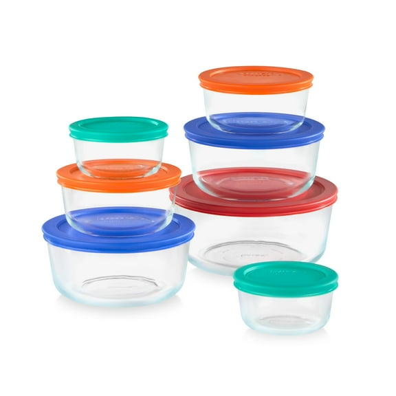 Pyrex Simply Store (7-Pack) Glass Food Storage Containers Set, (1, 2, 4 & 7 Cup) Meal Prep Containers With Plastic BPA-Free Lids, Dishwasher & Microwave Safe