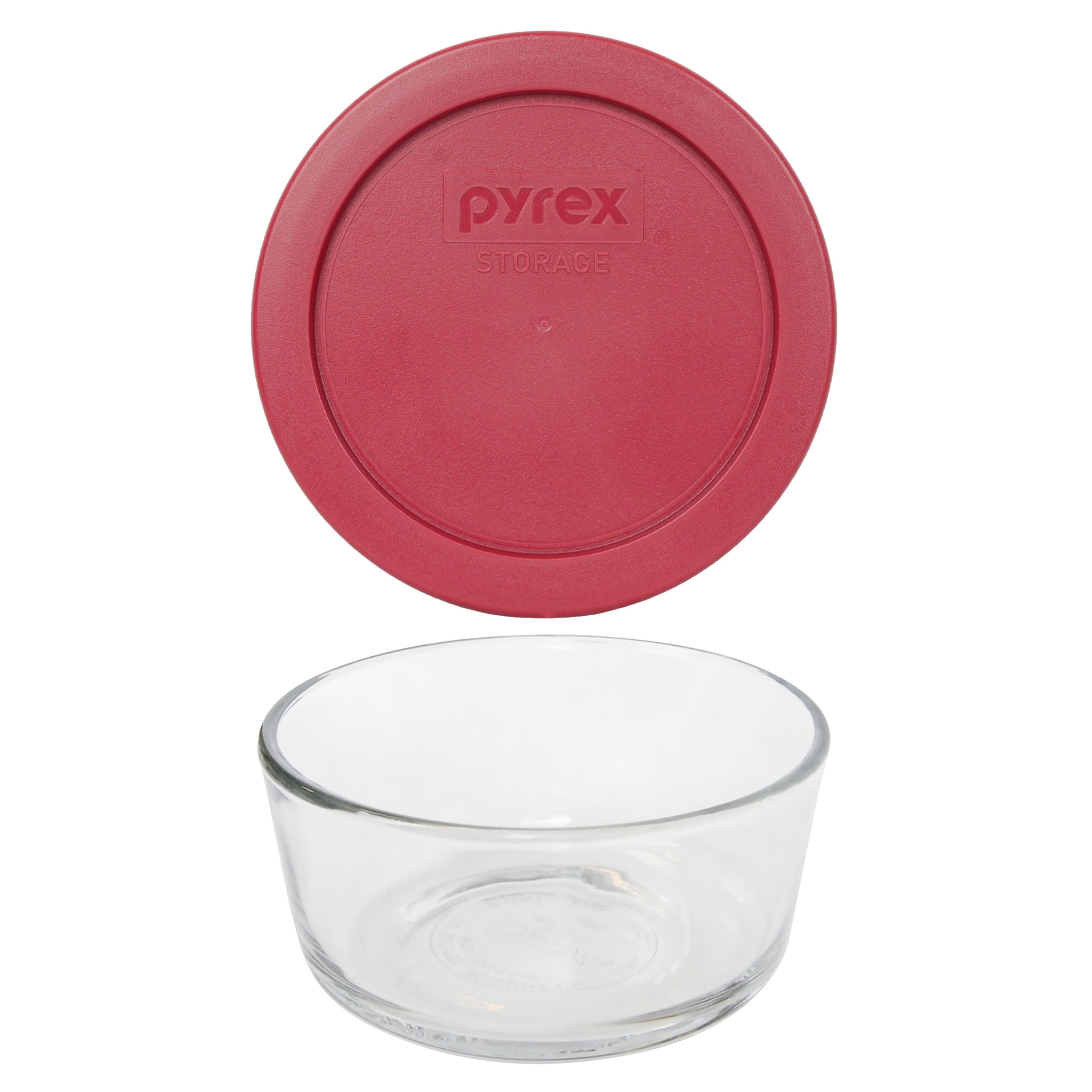 Pyrex Simply Store 7200 2-Cup Glass Storage Bowl w/ 7200-PC 2-Cup Berry Red Lid Cover