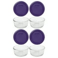 thumbnail image 1 of Pyrex (4) 7200 2 Cup Glass Bowls & (4) 7200-PC Plum Purple Lids, 1 of 1