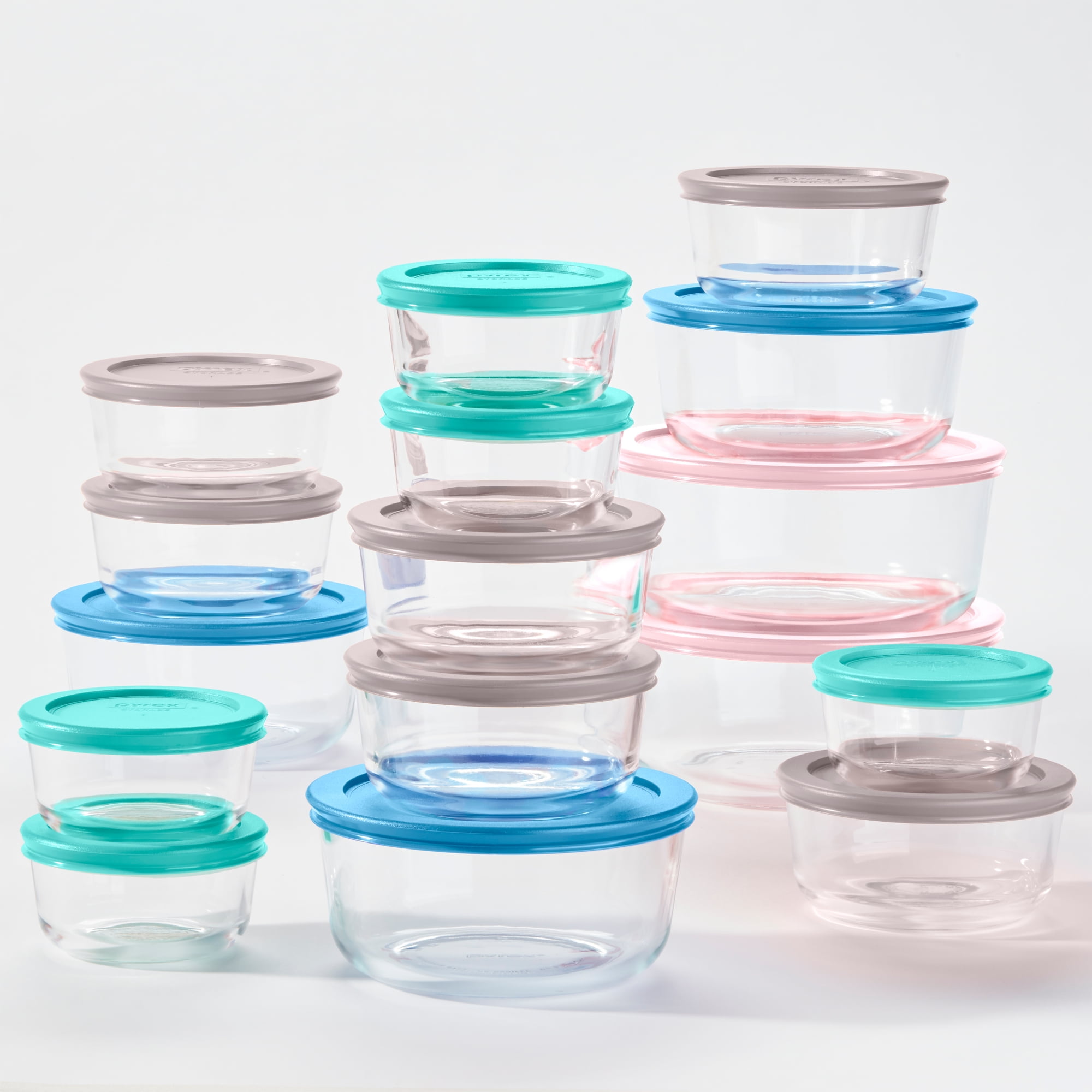 Pyrex Simply Store Glass Round Food Container Set with Blue Lids