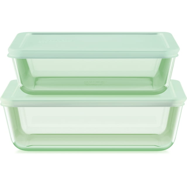 Pyrex Oven Safe Large 4Pc Tinted Green Glass Nesting Storage Set w/ 6c