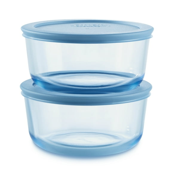 Pyrex Simply Store Tinted 4-piece Round Storage Set with Plastic Lids, Blue