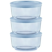 Pyrex Simply Store Tinted 6-Piece Round Glass Storage Set with 2-Cup Containers and Airtight Lids, Blue
