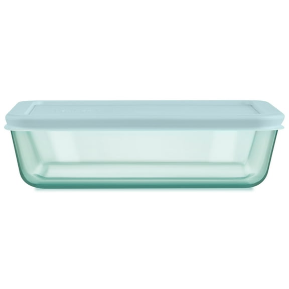 Pyrex Simply Store Tinted Glass 6-cup Rectangle Storage Container with Lid, Aqua