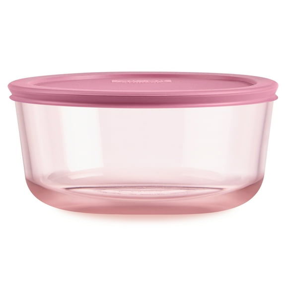 Pyrex Simply Store Tinted Glass 7-cup Round Storage Container with Lid, Pink