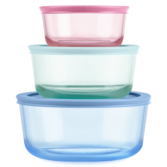 Pyrex Simply Store Tinted Glass Round Storage Containers, 6-pc Set, Mixed Colors