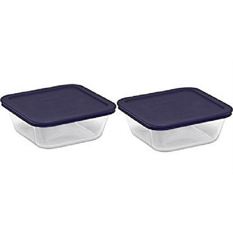 Pyrex Square Glass Food Storage Containers Dark Blue Plastic Cover Storage  Food Baking ( 4-cup)