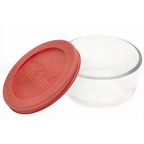 Pyrex Storage Plus 1-Cup Round Glass Storage Set with Red Plastic Cover