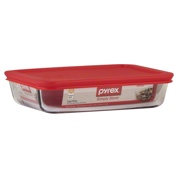 Pyrex Storage Plus 6-cup Rectangle, Red Plastic Cover