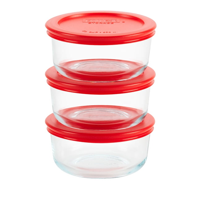 Pyrex 2-Cup Red Glass Food Storage Bowl Set