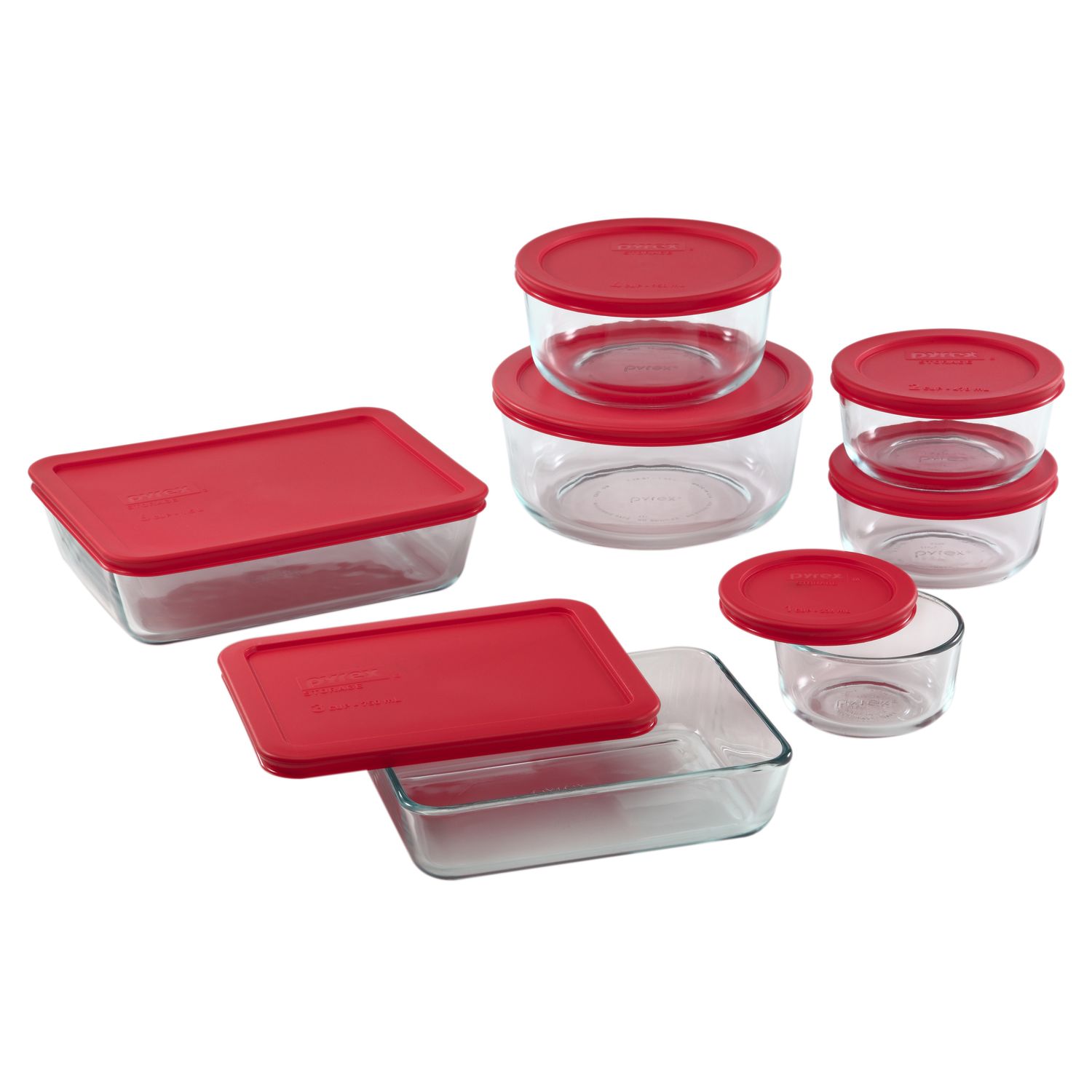 Pyrex® Storage Plus Glass Storage Container, Red, 14 Piece - image 1 of 11