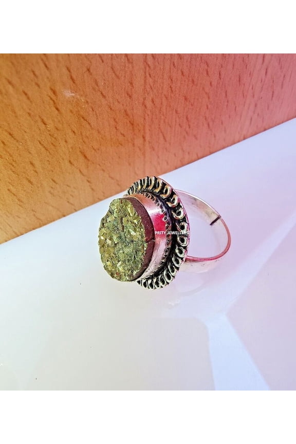 Pyrite Adjustable Ring, 925 Sterling Silver Handmade Antique Ring All Size Ava..
