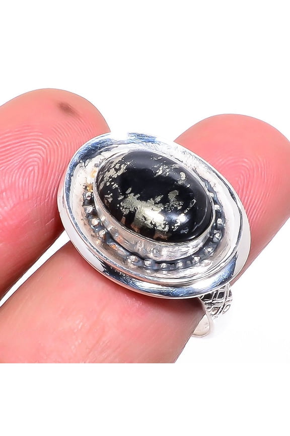 Pyrite And Magnetite Gemstone 925 Sterling Silver Handmade Ring s.9 T49, Iron Pyrite Ring, Christmas Gift, New Year Sale, Gemstone Silver Jewelry