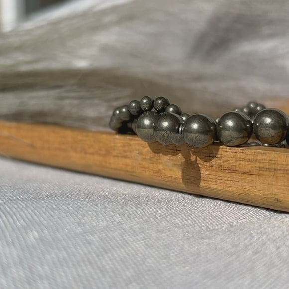 Pyrite Bracelet Mini | Stone Beads Bracelet | Focus on Heart Chakra | Stunning Gem Patterns Tones | Success flows effortlessly. Pyrite is the Fool's Gold stone. It radiates confidence and pr