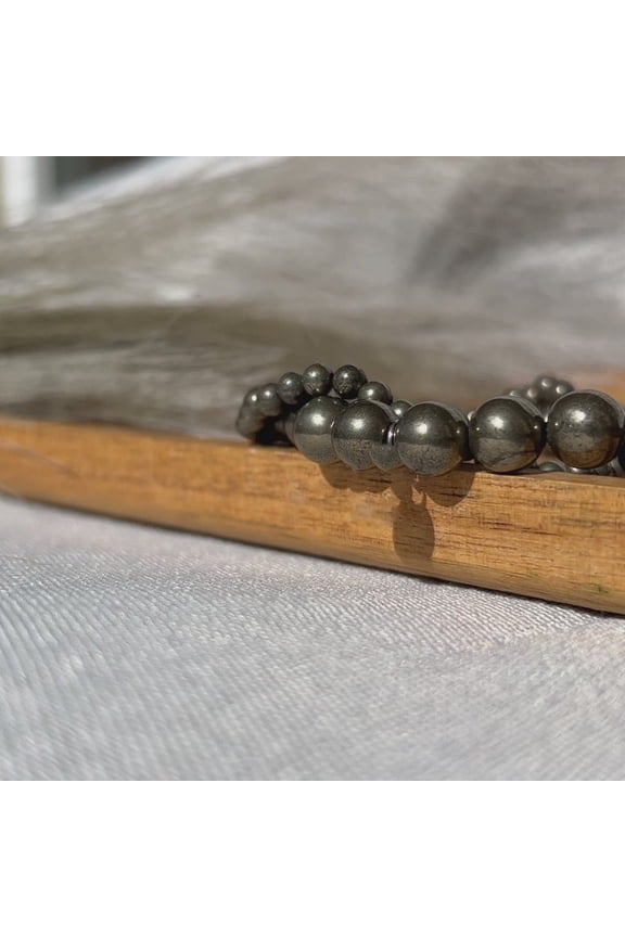 Pyrite Bracelet Mini | Stone Beads Bracelet | Focus on Heart Chakra | Stunning Gem Patterns Tones | Success flows effortlessly. Pyrite is the Fool's Gold stone. It radiates confidence and pr
