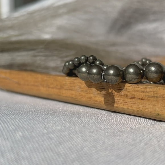 Pyrite Bracelet | Stone Beads Bracelet | Focus on Heart Chakra | Stunning Gem Patterns Tones | Success flows effortlessly. Pyrite is the Fool's Gold stone. It radiates confidence and prosper