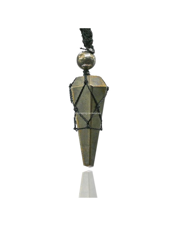 Pyrite Crystal Stone Holder Necklace Pendulum, Unique Women Men Necklace (Black Macrame)