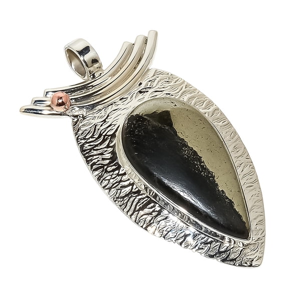 Pyrite In Magnetite Solid 925 Sterling Silver Pendant Size 1.97"Natural Pendant, Black Pendant, 925 Sterling Silver Pendant, Iron Pyrite Pendant, Pear