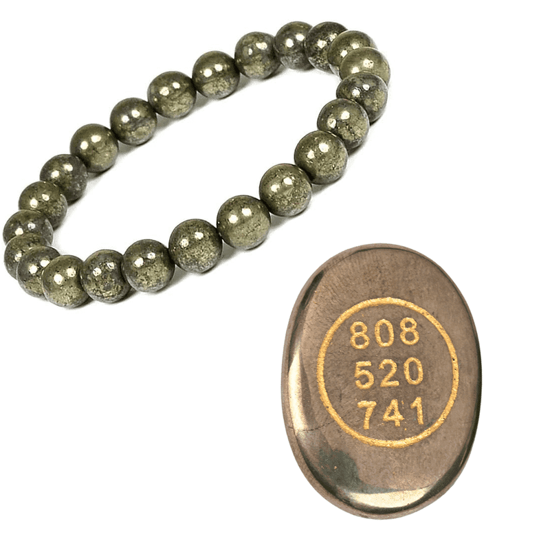 Pyrite Zibu Coin with 8mm Beaded Bracelet Crystal Healing