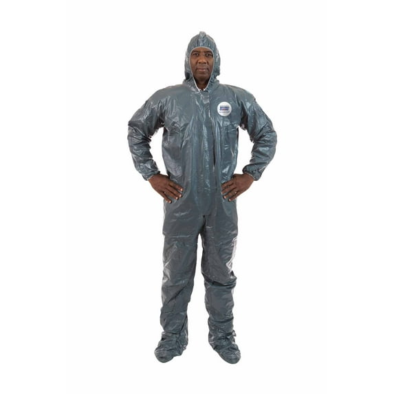 PyroGuard CRFR™, FR & Chemical Resistant Coverall with Attached Hood & Boots, Taped Seams, Elastic Wrists