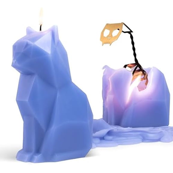 PyroPet Kisa Cat Candle (Lavender) - The Original Cat Candle with Metallic Skeleton | Halloween Decor | Unique Gift for Cat Lovers | 20-Hr Burn Time | Dimensions: 6.7x2.9x4.5 in