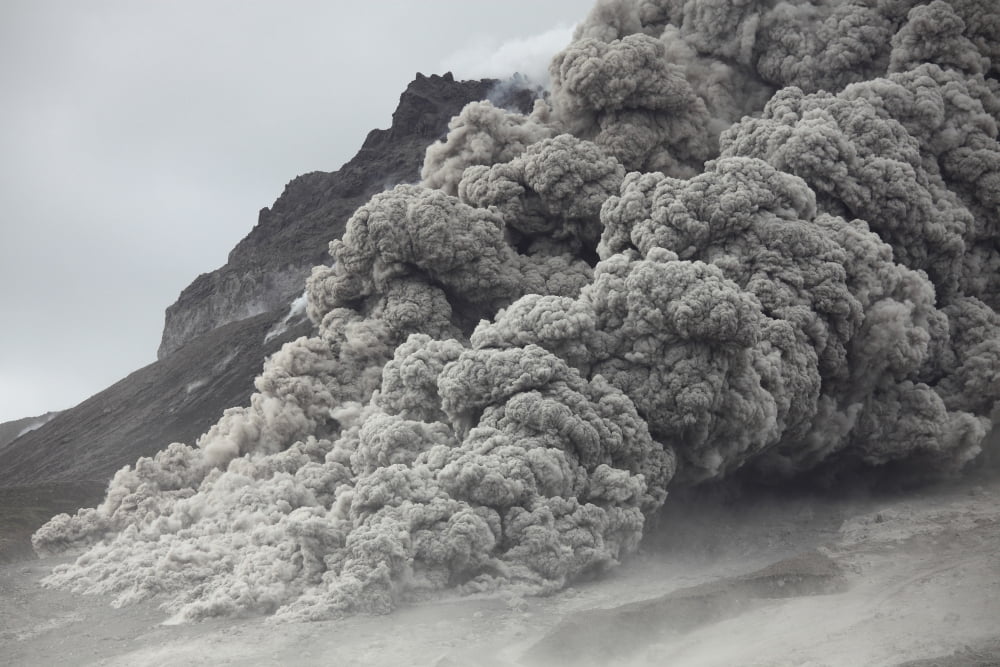 Pyroclastic flow descending the flank of Soufriere Hills volcano Montserrat Caribbean Canvas Art - Richard RoscoeStocktrek Images (18 x 12)