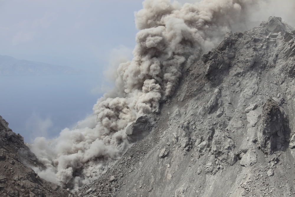 Pyroclastic flow on flank of Rerombola lava dome of Paluweh volcano Canvas Art - Richard RoscoeStocktrek Images (35 x 23)
