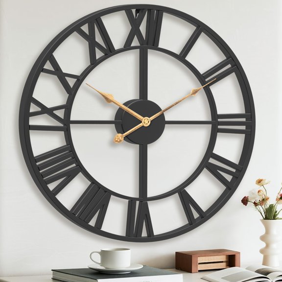 Pytha Sight Large Wall Clock for Living Room, 60cm Black Metal Silent