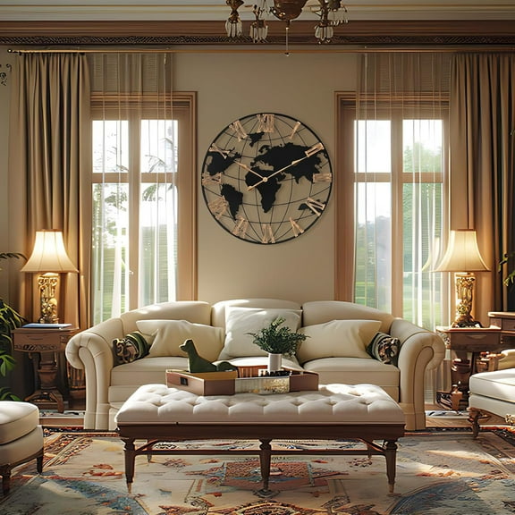 Pytha Sight World Map Wall Clock 23" Cordless Modern Living Room Wall Clock