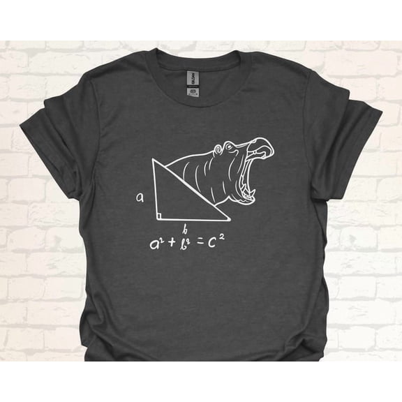 Pythagorean Theorem Hippo Tee, Geometry Triangle Math Pun Illustration, Teacher Student Gift, Unisex Cotton T-Shirt, Sizes S-5XL