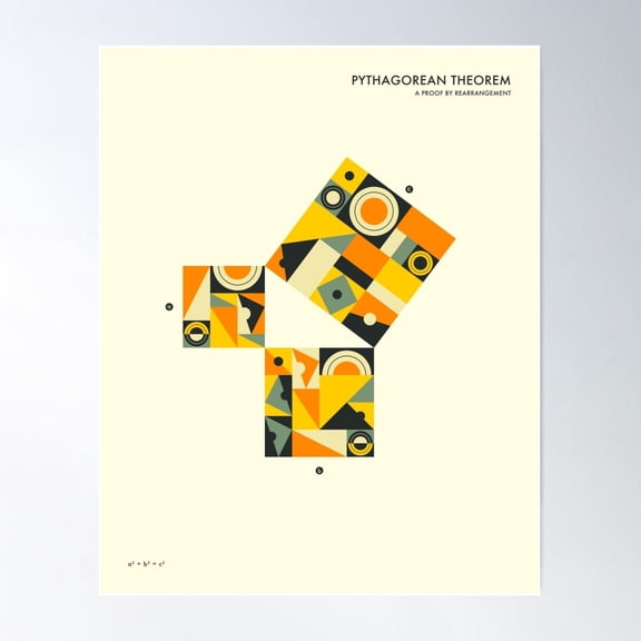 Pythagorean Theorem Proof By Rearrangement Poster Wall Art, Modern Wall Decor For Living Room Bedroom, 24x36 UNFRAMED