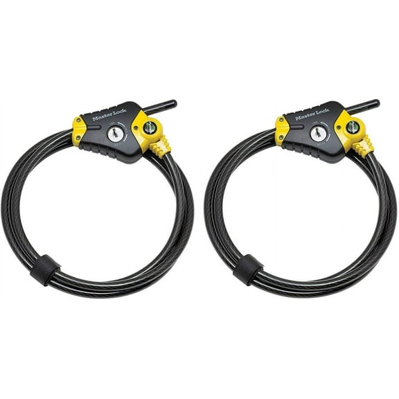Master Lock Python Adjustable Cable Lock - Braided Steel, Key Lock - 2 Pack, 6 Ft, Yellow