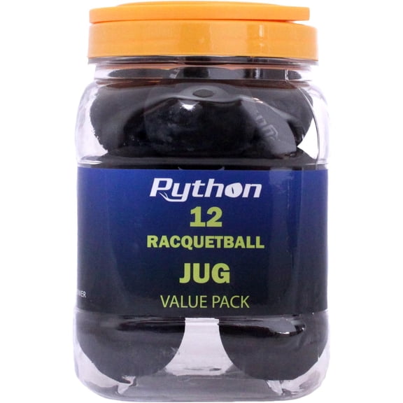 Python Black Racquetballs (Value Pack - 12 Ball Jug/Long Rally Ball!) | Durable black racquetballs deliver controlled speed, reliable bounce, and extended rallies for players of all skill levels