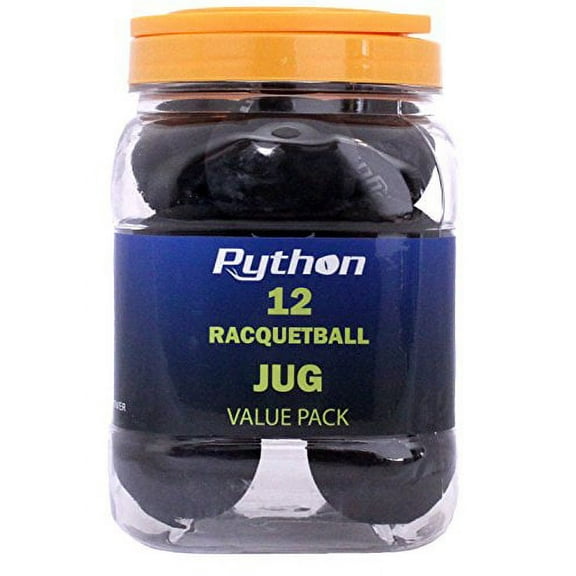 Python Black Racquetballs (Value Pack - 12 Ball Jug/Long Rally Ball!)