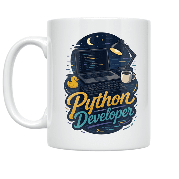 Python Developer Desk Scene Design - Python Developer - 11 oz Ceramic Coffee Mug