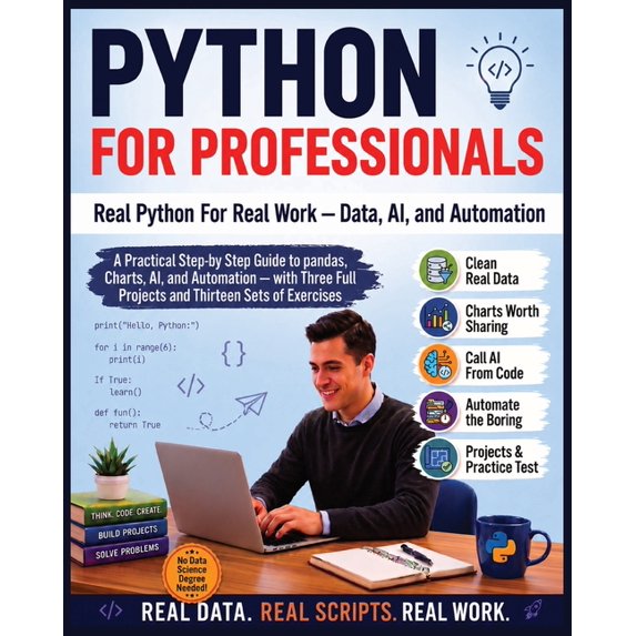 Beginners Computer Language Python For Professionals: Real Python for Real Work - Data, AI, and Automation, Book 7, (Paperback)